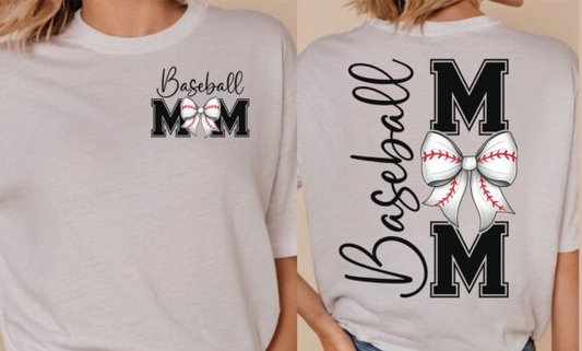 Baseball Mom Coquette Bow Front & Back